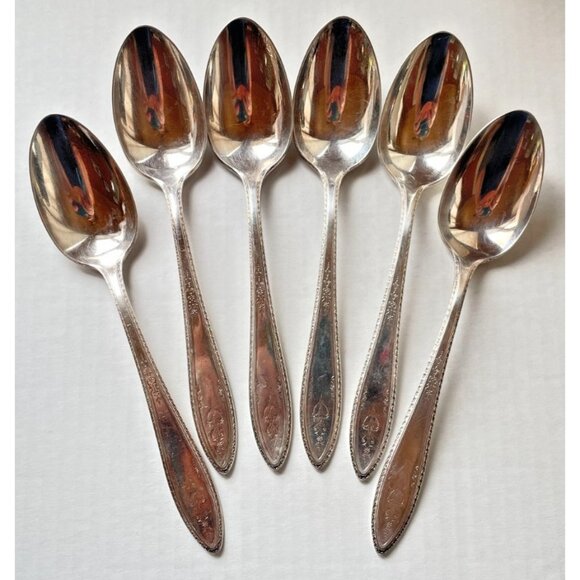 6 Argosy 1926 Silverplate Oval Soup Spoons 1847 Rogers Bros USA 7.25" Vintage - Picture 1 of 7